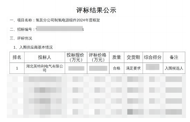 中标 | 英特利入围中石化制氢电源框采