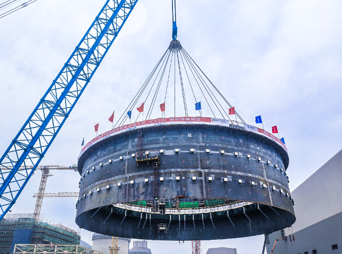 中核机械工程圆满完成三门核电站3号机组钢制安全壳筒体三环吊装
