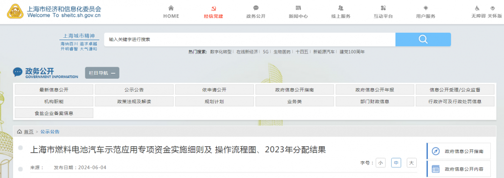 上海市燃料电池汽车示范应用专项资金2023分配结果出炉