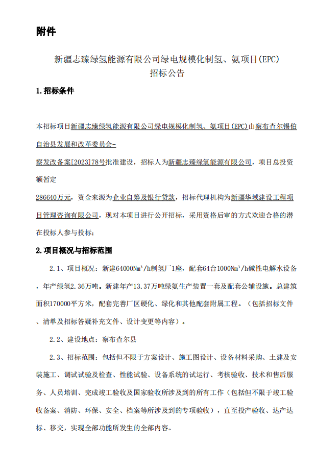 招标 | ​​投资286640万元！新疆绿电制氢、氨项目EP