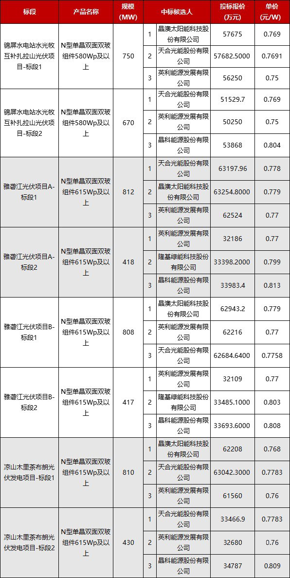 最低0.75元/W! 5家龙头入围国投5GW N型组件集采