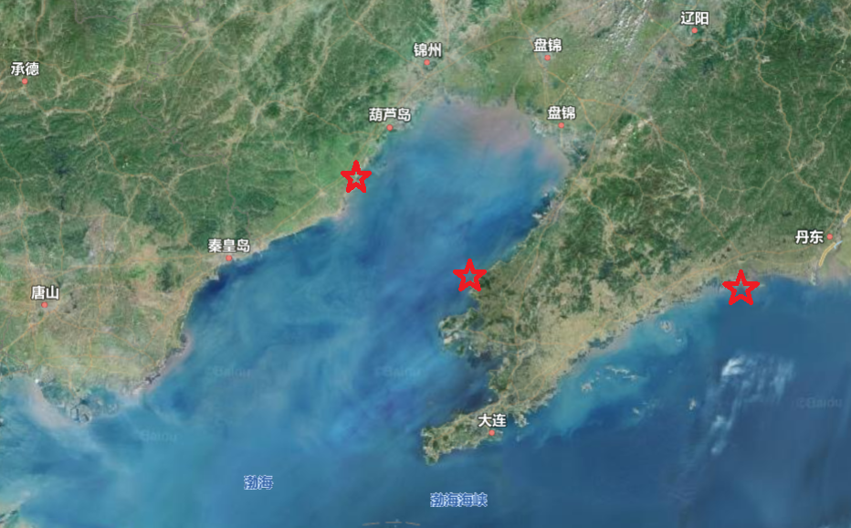 西渤海，东黄海，辽宁的三座核电站