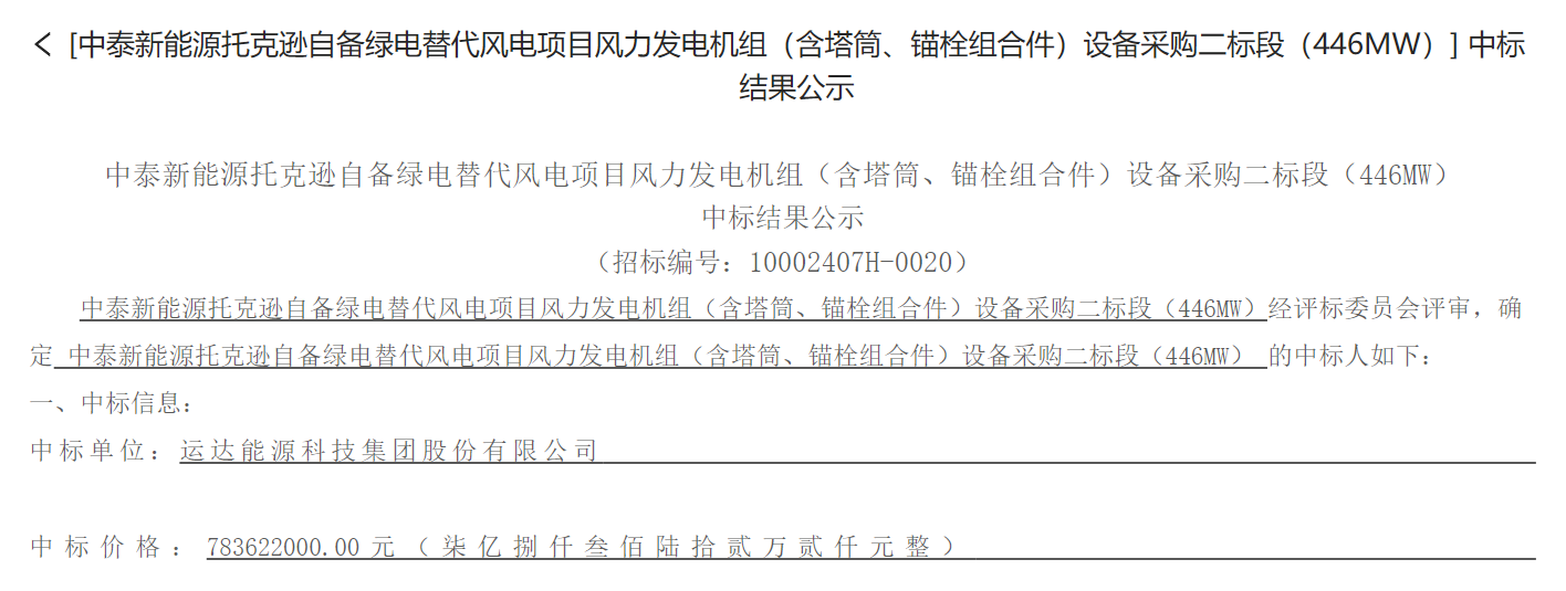 7.84亿元！446MW风电项目中标公示