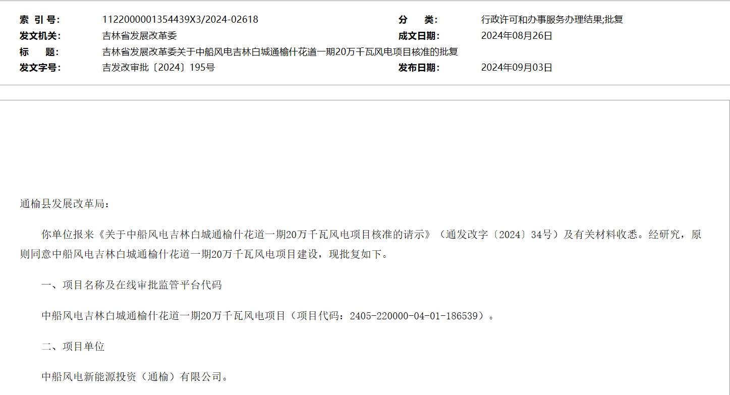 20台10MW！中船风电200MW风电项目获核准