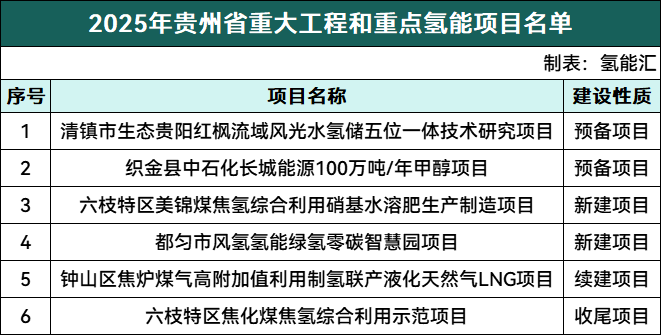 6个氢能项目！贵州省2025年重点项目清单公布