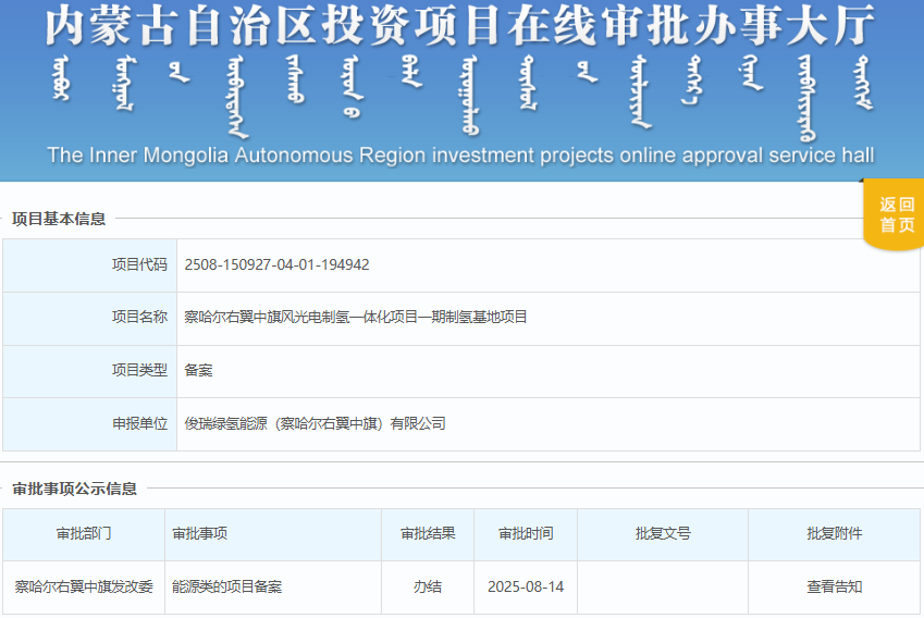 40×1000Nm³/h碱槽！内蒙古一制氢基地获批