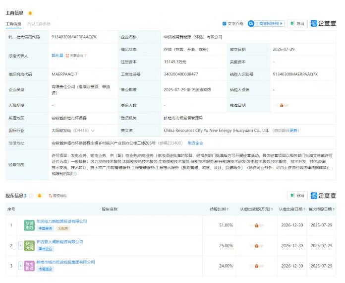 华润成立新能源有限公司