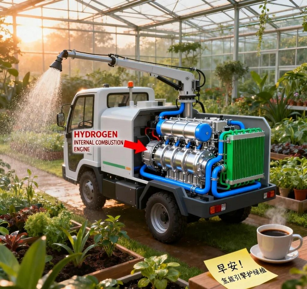 搭载氢内燃机2.0T动力系统！氢成绿动微型园林绿化洒水车开启